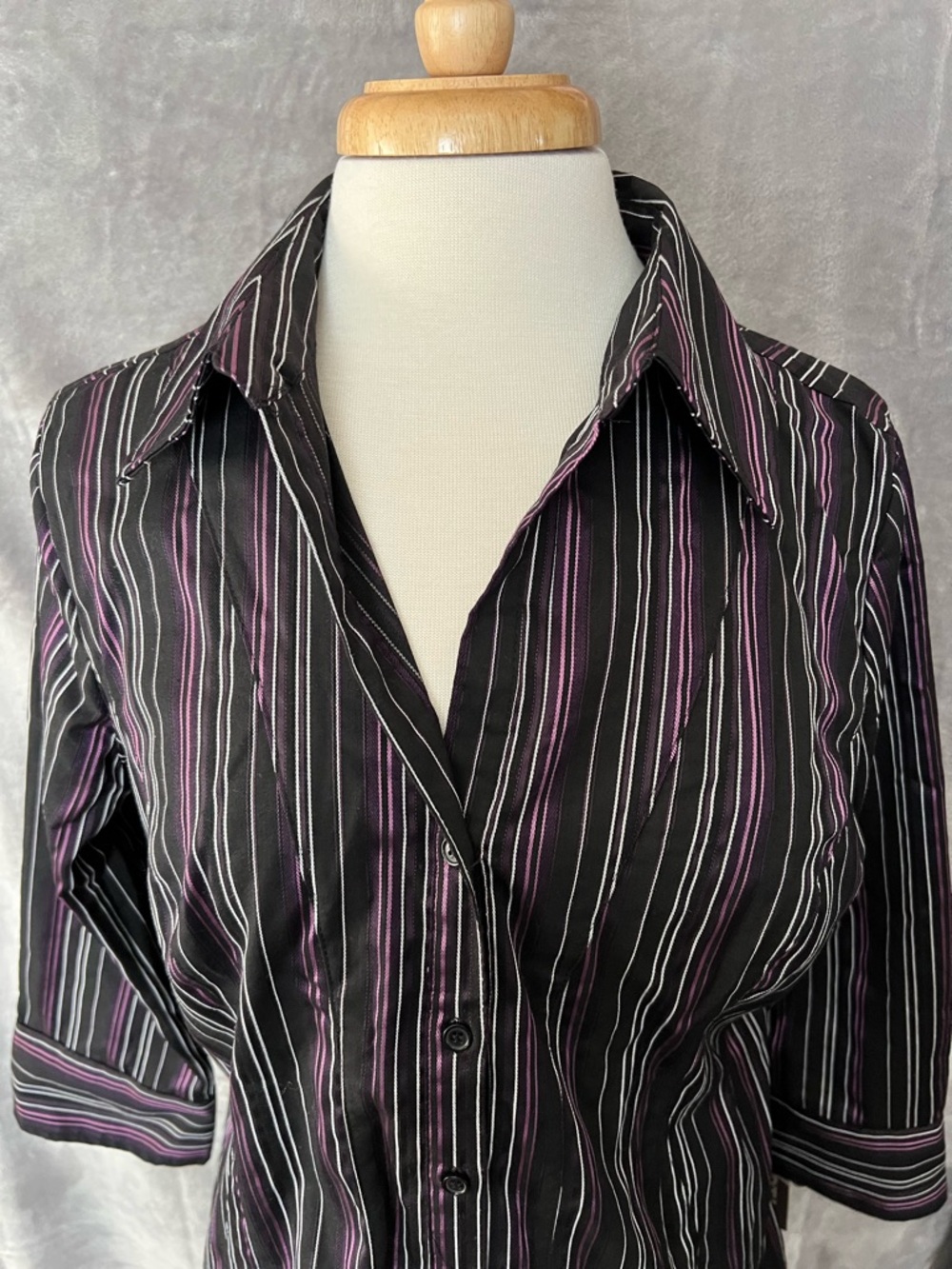 Apt. 9 Black Button-Down Shirt with Purple & White Stripes
